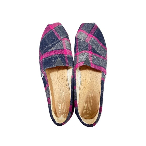 Toms Womens Size 9.5 Cozy Fairy Pink Plaid Loafers Canvas Comfortable Alpargatas - Picture 2 of 5